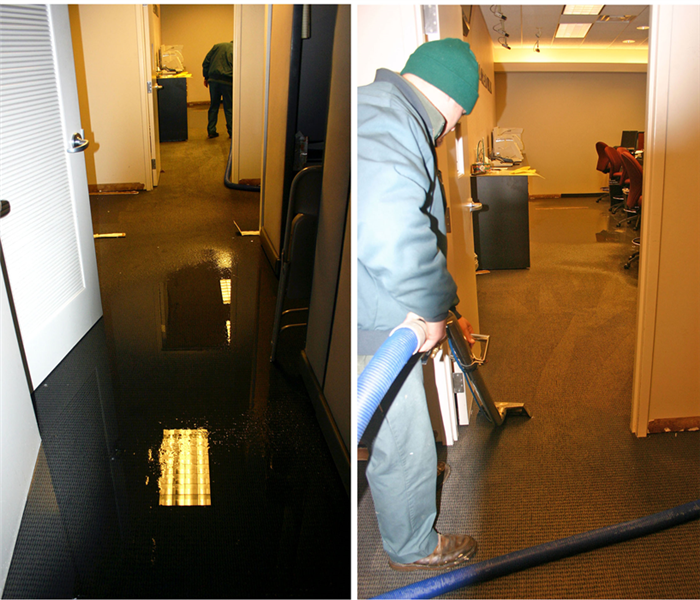 before and after water damage in office