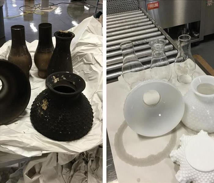 before and after soot covered items